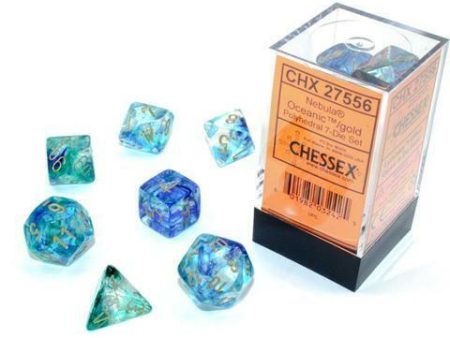 Chessex Nebula Oceanic Luminary™ Polyhedral Dice with Gold Numbers - Set of 7 on Sale