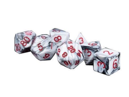 16mm Acrylic Poly Dice Set Marble w  Red Numbers Hot on Sale